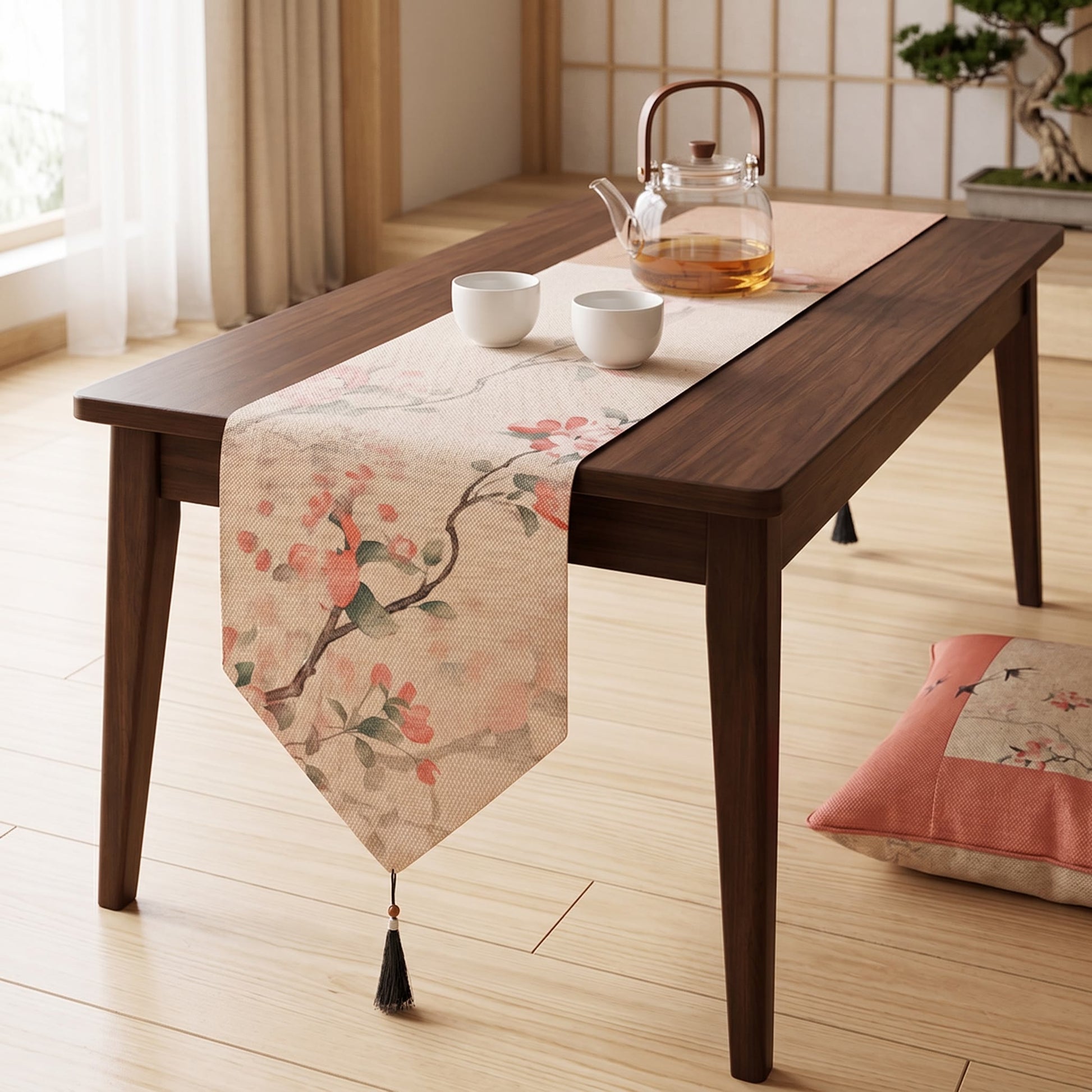 Painterly Crabapple Birds & Blossoms Table Runner - image 1