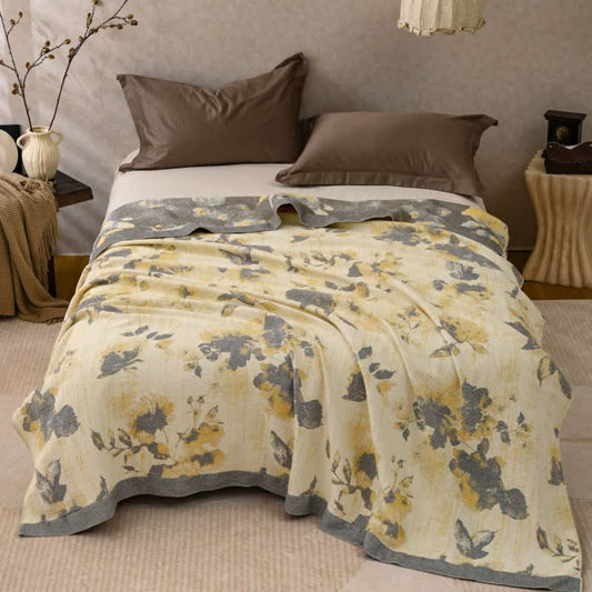 Yellow & Gray Floral Cotton Quilt Blanket - Queen - image 0