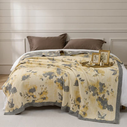 Yellow & Gray Floral Cotton Quilt Blanket - image 1