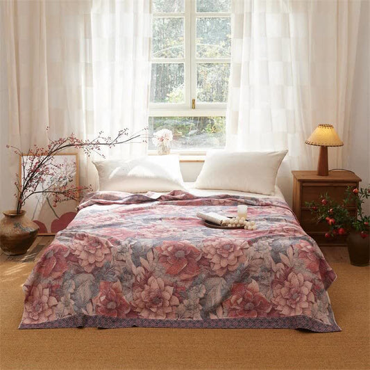 Luxurious Pink Floral Cotton Quilt Blanket - Queen - image 0