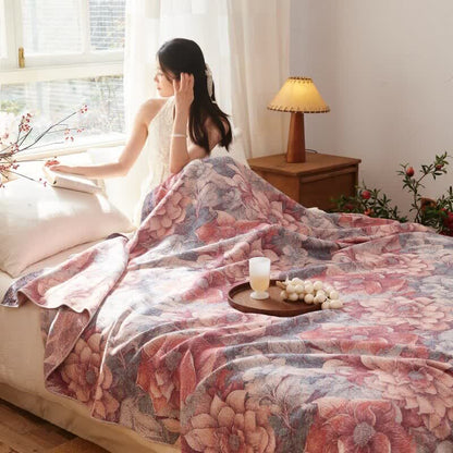 Luxurious Pink Floral Cotton Quilt Blanket - image 1