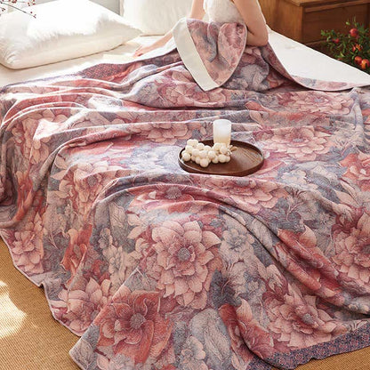 Luxurious Pink Floral Cotton Quilt Blanket - image 4