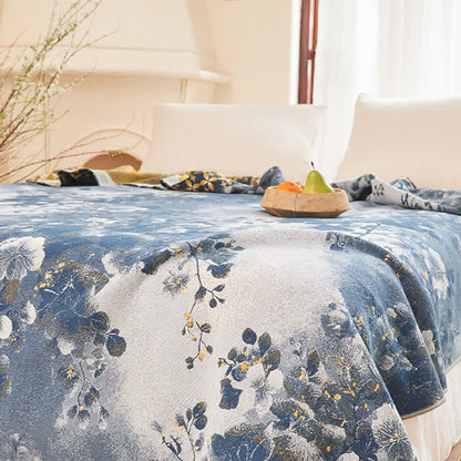 Blue Watercolor Floral Cotton Muslin Quilt - image 6
