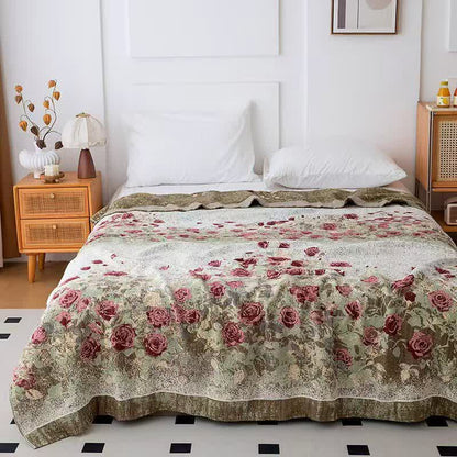 Vintage Rose Floral Cotton Muslin Quilt - Queen - image 0