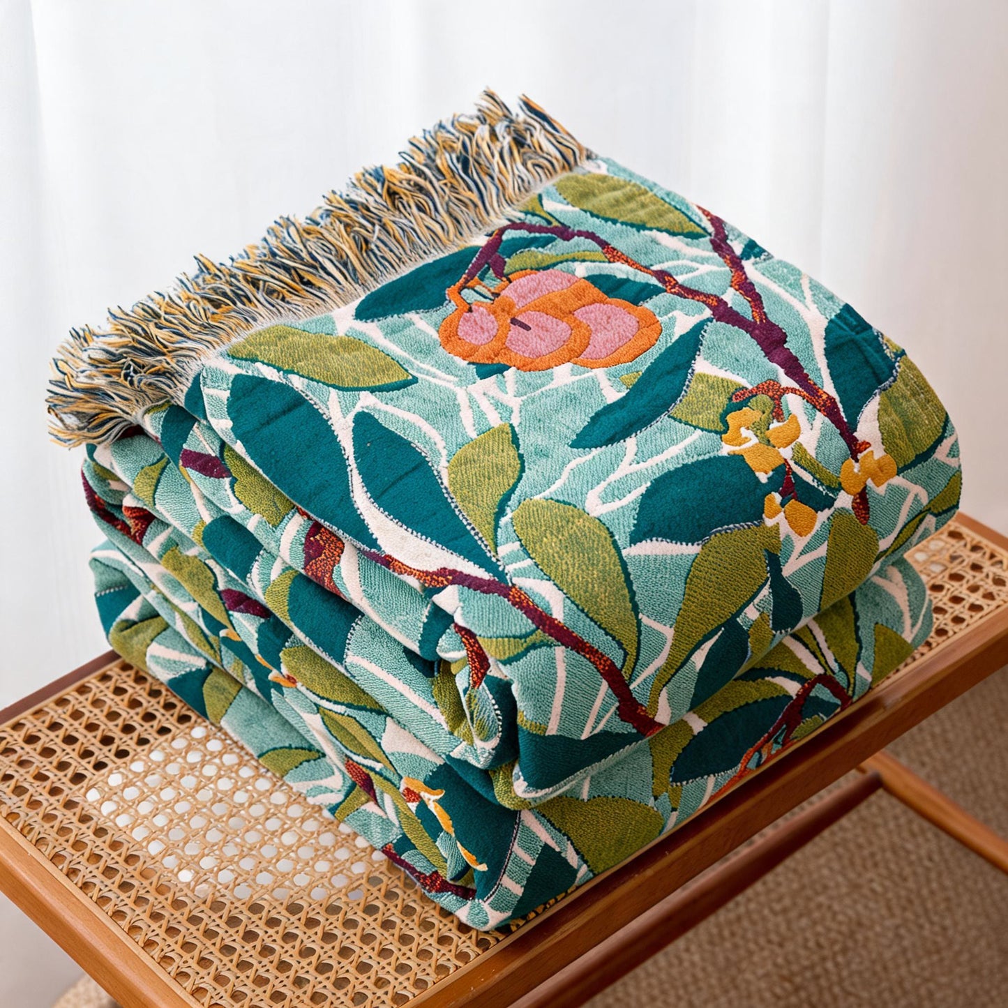 Vintage Botanical Fringed Reversible Gauze Quilt - image 2