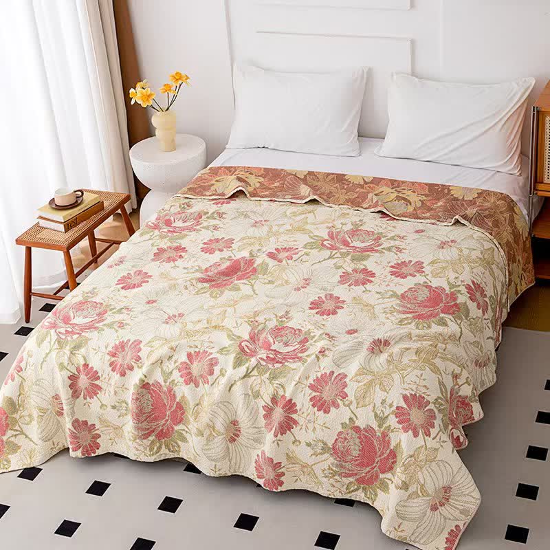 Blush Pink Floral Cotton Muslin Quilt - Queen - image 1
