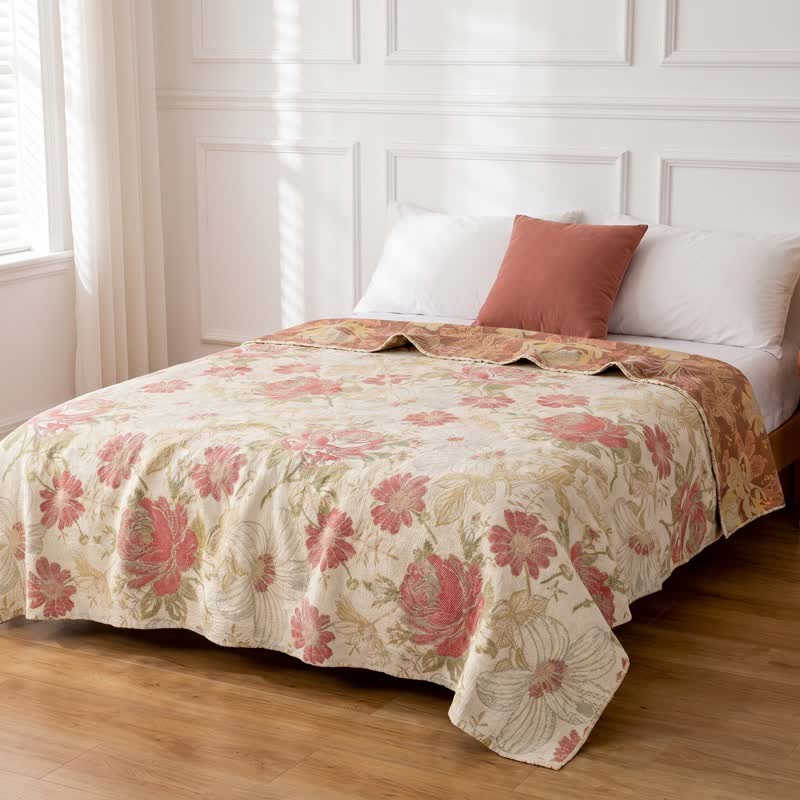 Blush Pink Floral Cotton Muslin Quilt - image 3