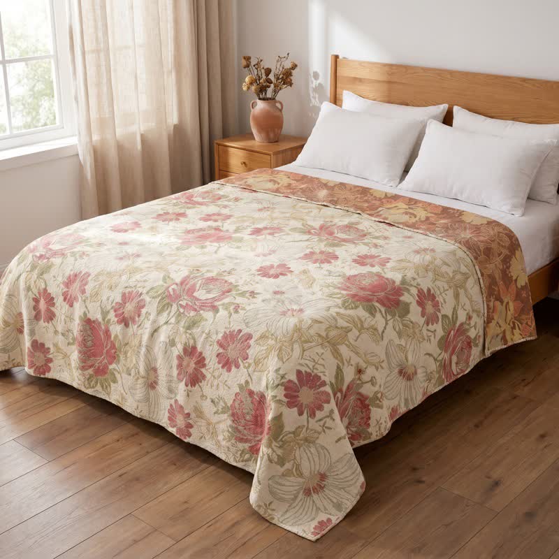 Blush Pink Floral Cotton Muslin Quilt - image 2