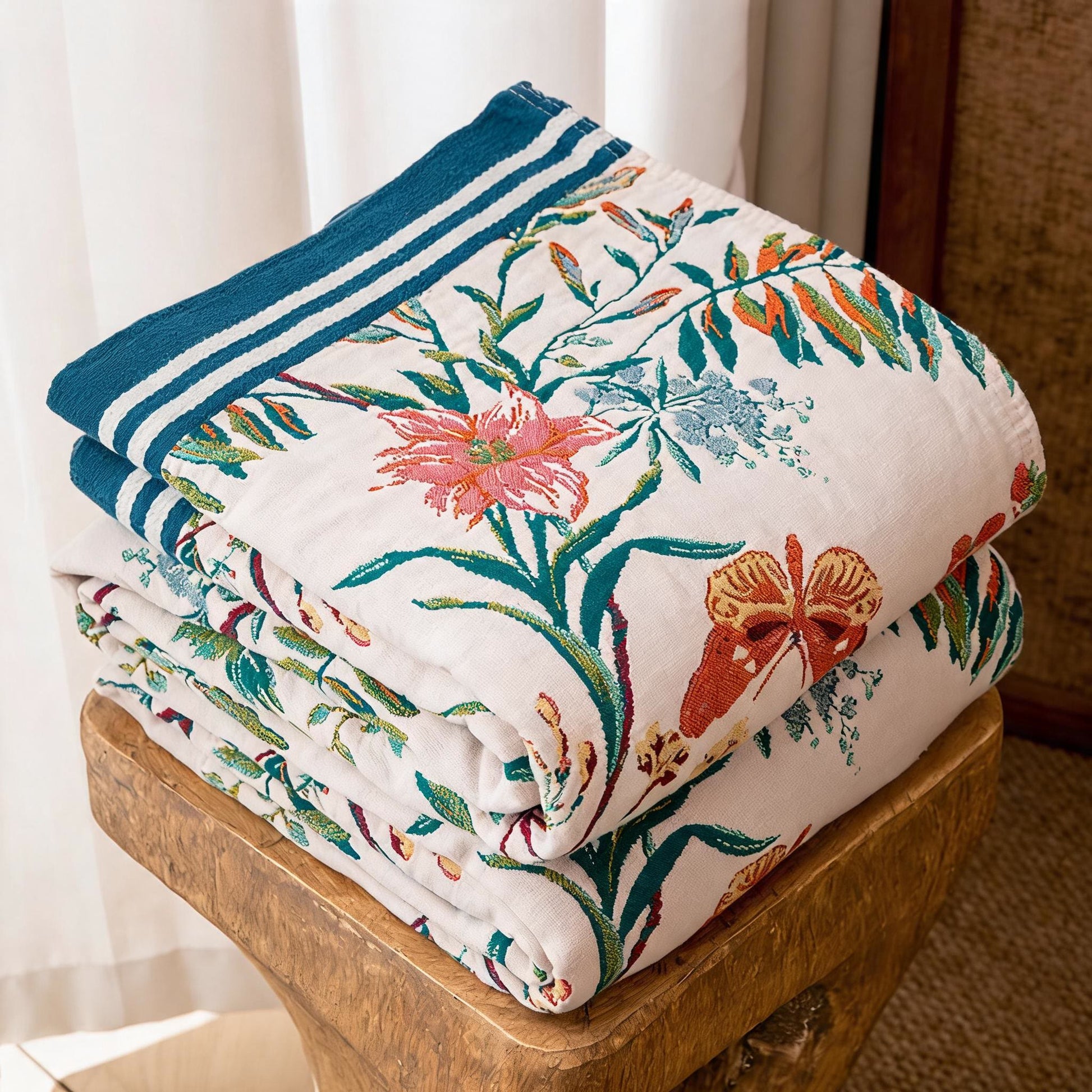 Vintage Vine Floral Reversible Gauze Quilt - image 3