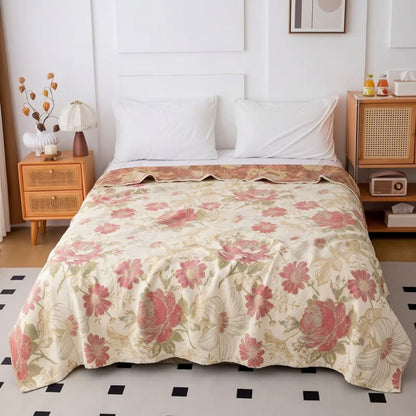 Blush Pink Floral Cotton Muslin Quilt - image 0