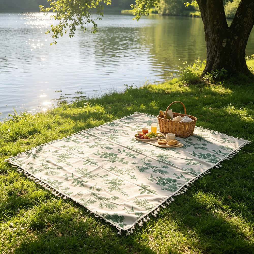 Vintage Forest Print Picnic Blanket with Tassels - image 2
