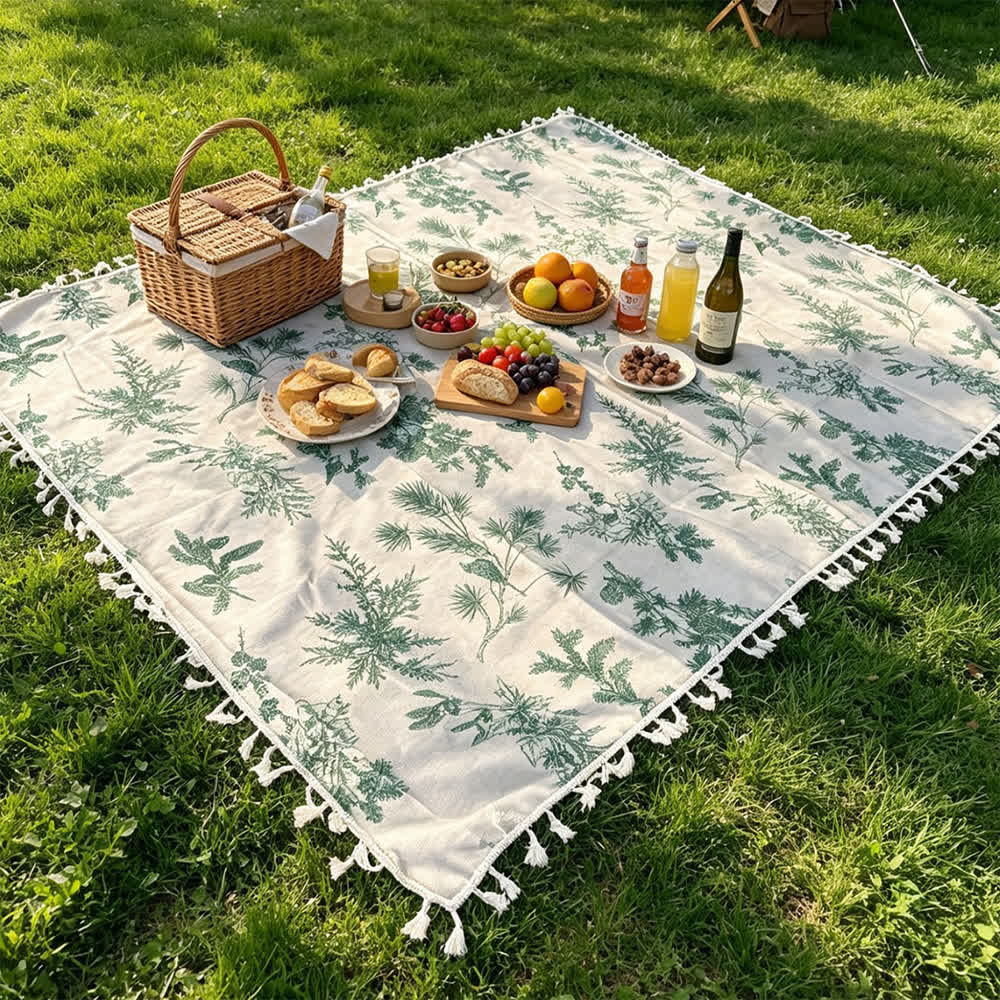Vintage Forest Print Picnic Blanket with Tassels - image 5