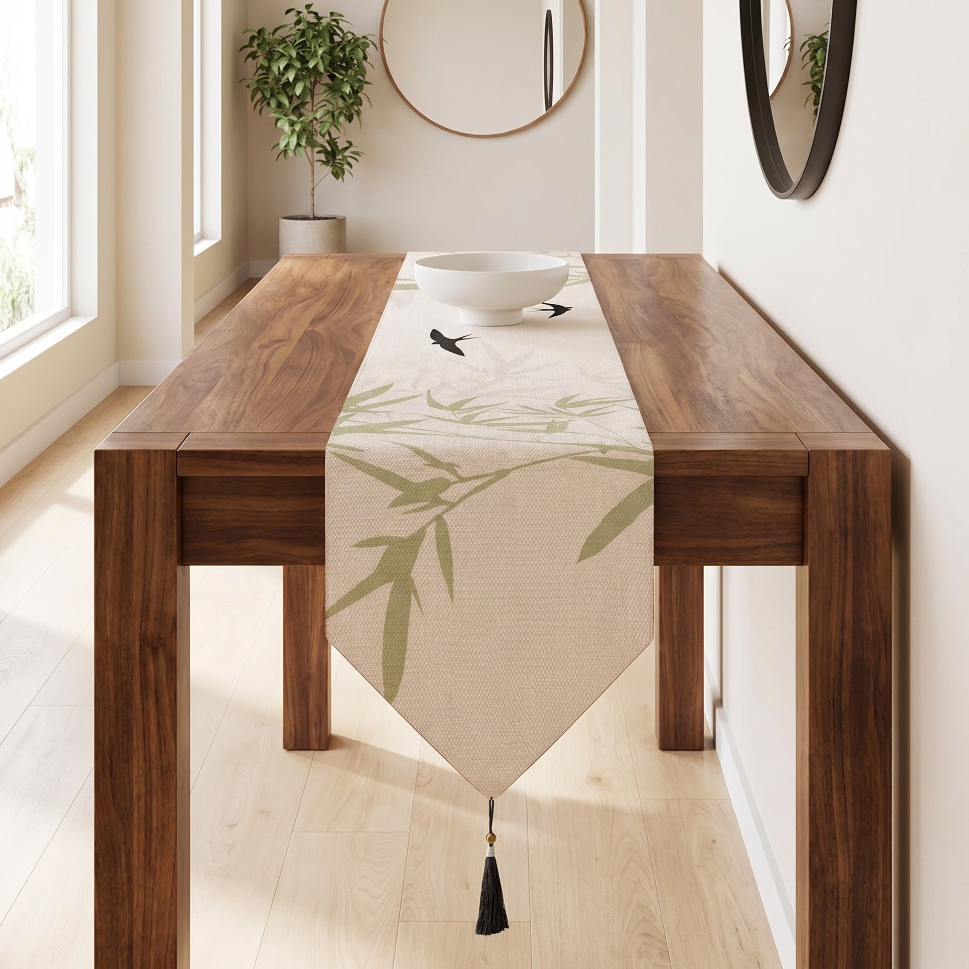 Bamboo & Swallow Ink-Wash Table Runner - image 1