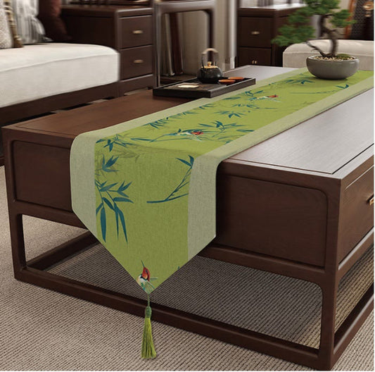 Green Bamboo & Birds Table Runner - Green - 12" × 102" - image 0
