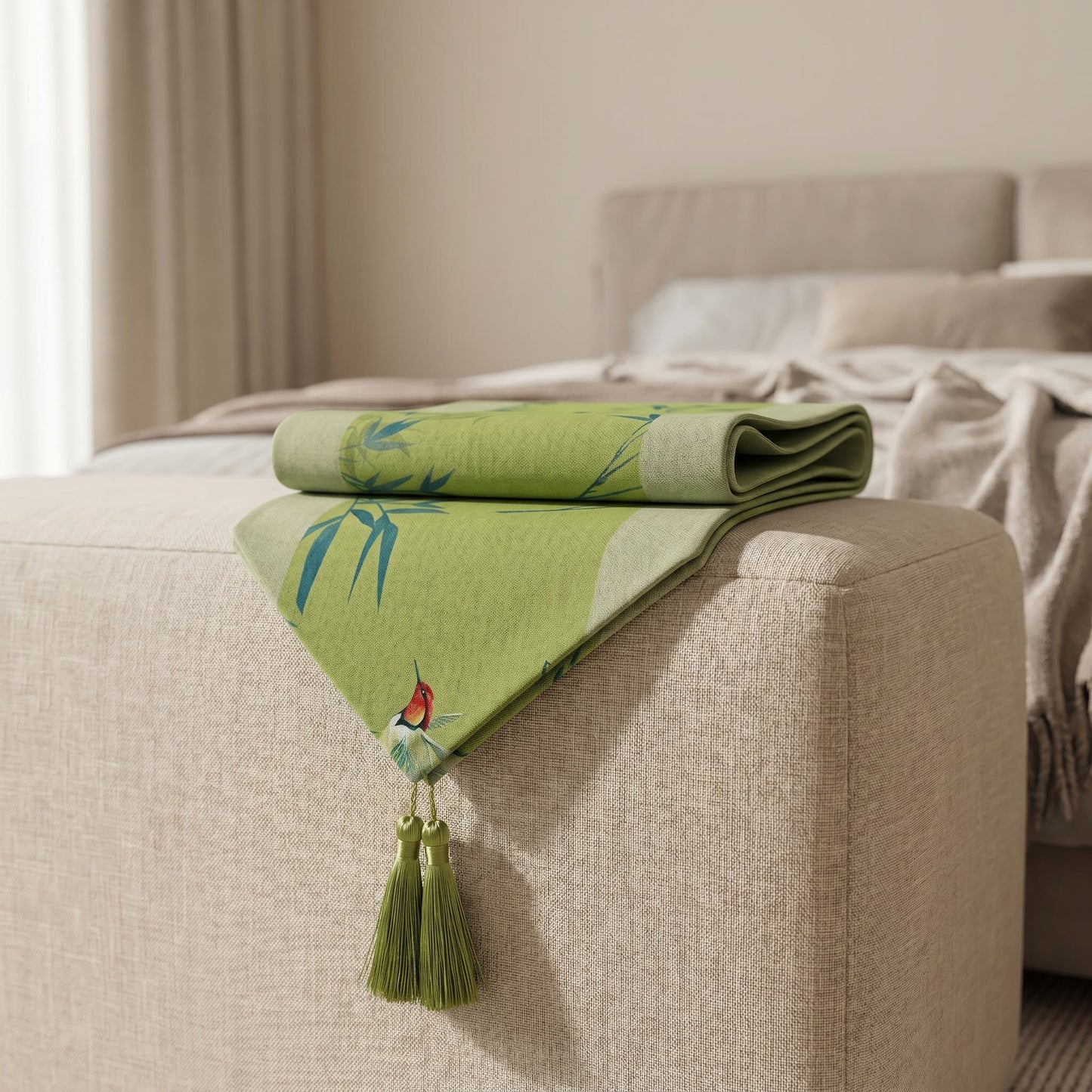 Green Bamboo & Birds Table Runner - image 3