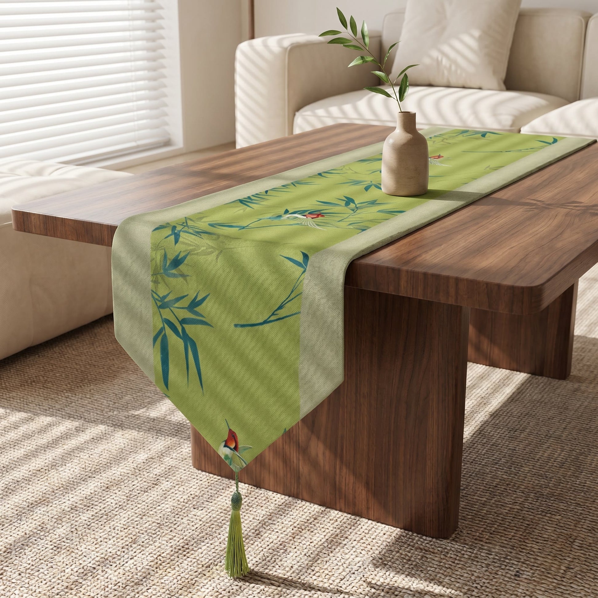 Green Bamboo & Birds Table Runner - image 1