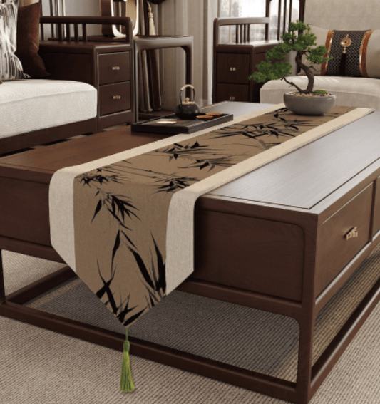Brown Ink-Wash Bamboo Table Runner - Brown - 12" × 102" - image 0