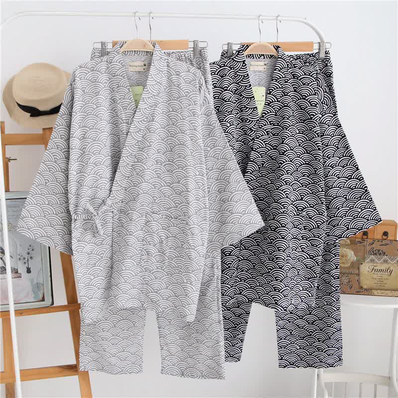 Unisex Seigaiha Cotton Kimono Loungewear Set - image 0