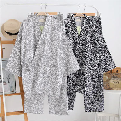 Unisex Seigaiha Cotton Kimono Loungewear Set - image 0