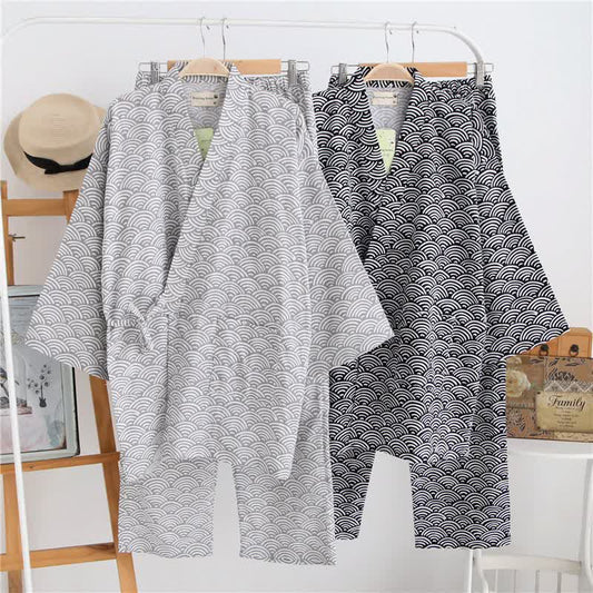 Unisex Seigaiha Cotton Kimono Loungewear Set - image 0