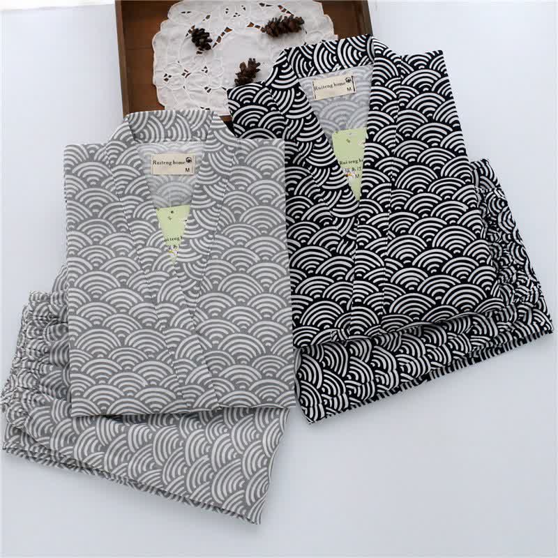 Unisex Seigaiha Cotton Kimono Loungewear Set - image 1