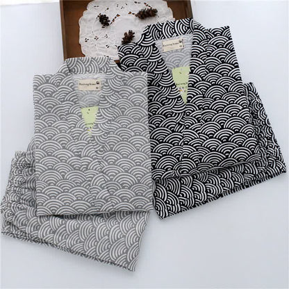 Unisex Seigaiha Cotton Kimono Loungewear Set - image 1