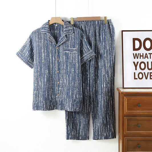 Unisex Blue Artistic Cotton Pajama Set - Blue - XL - image 0