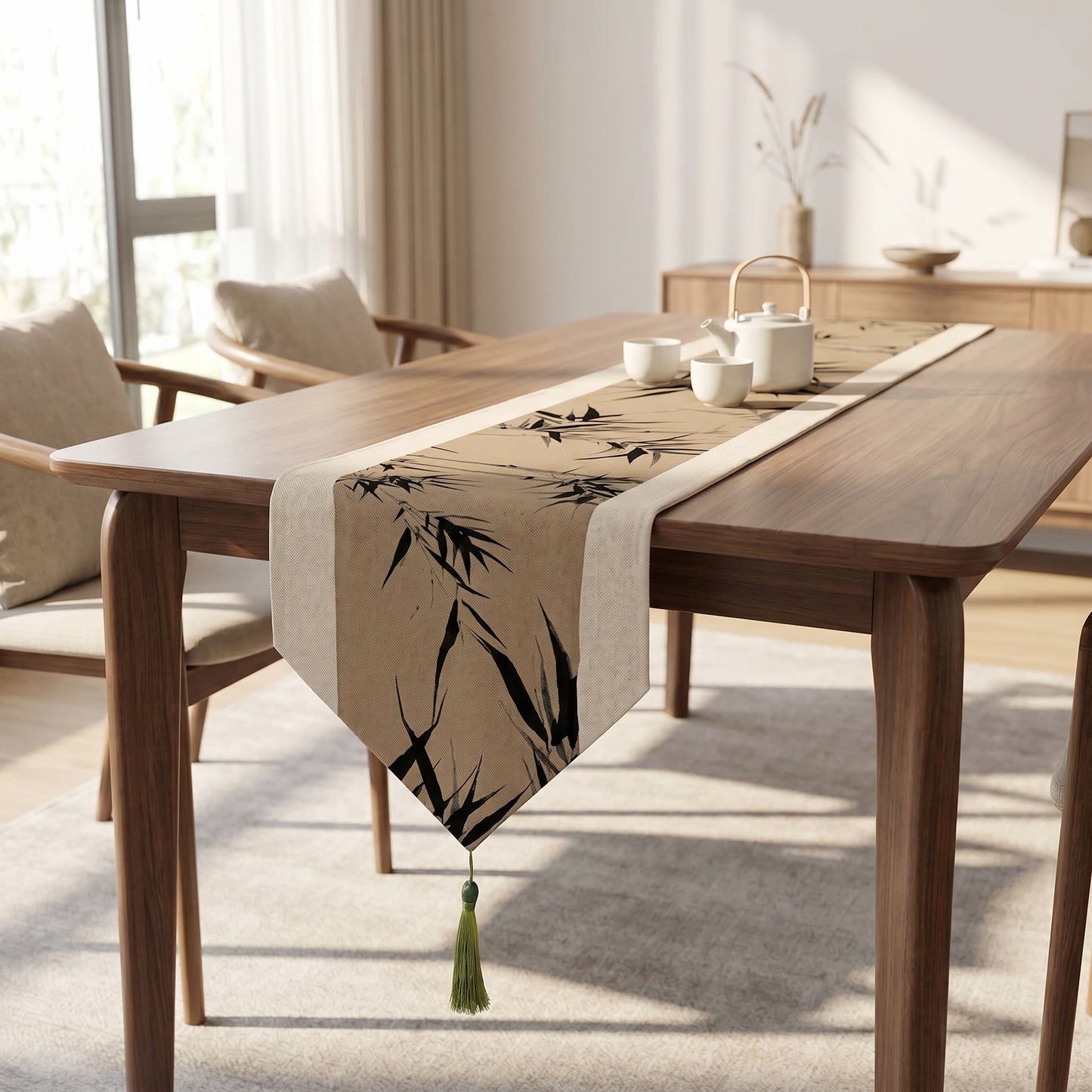 Brown Ink-Wash Bamboo Table Runner - image 1