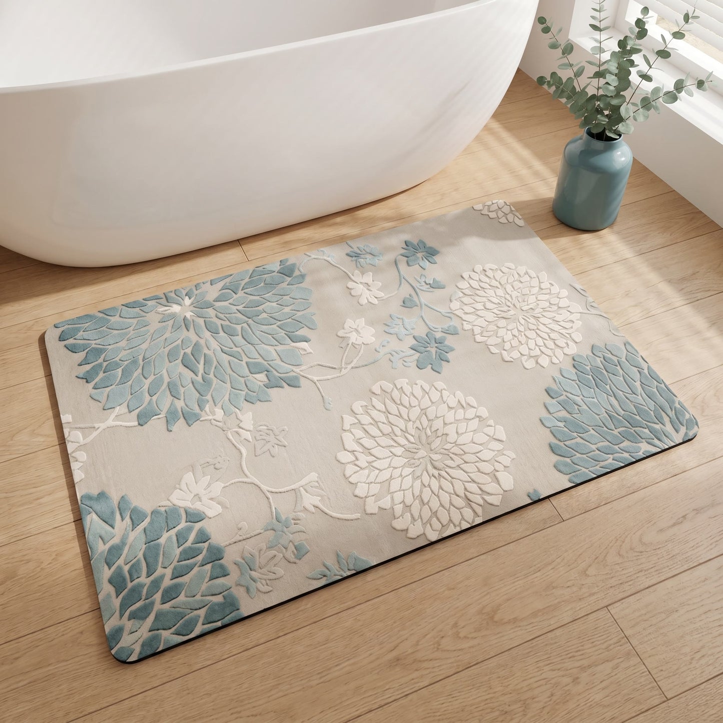 Blue Vintage Floral Non-Slip Bathroom Rug - image 2