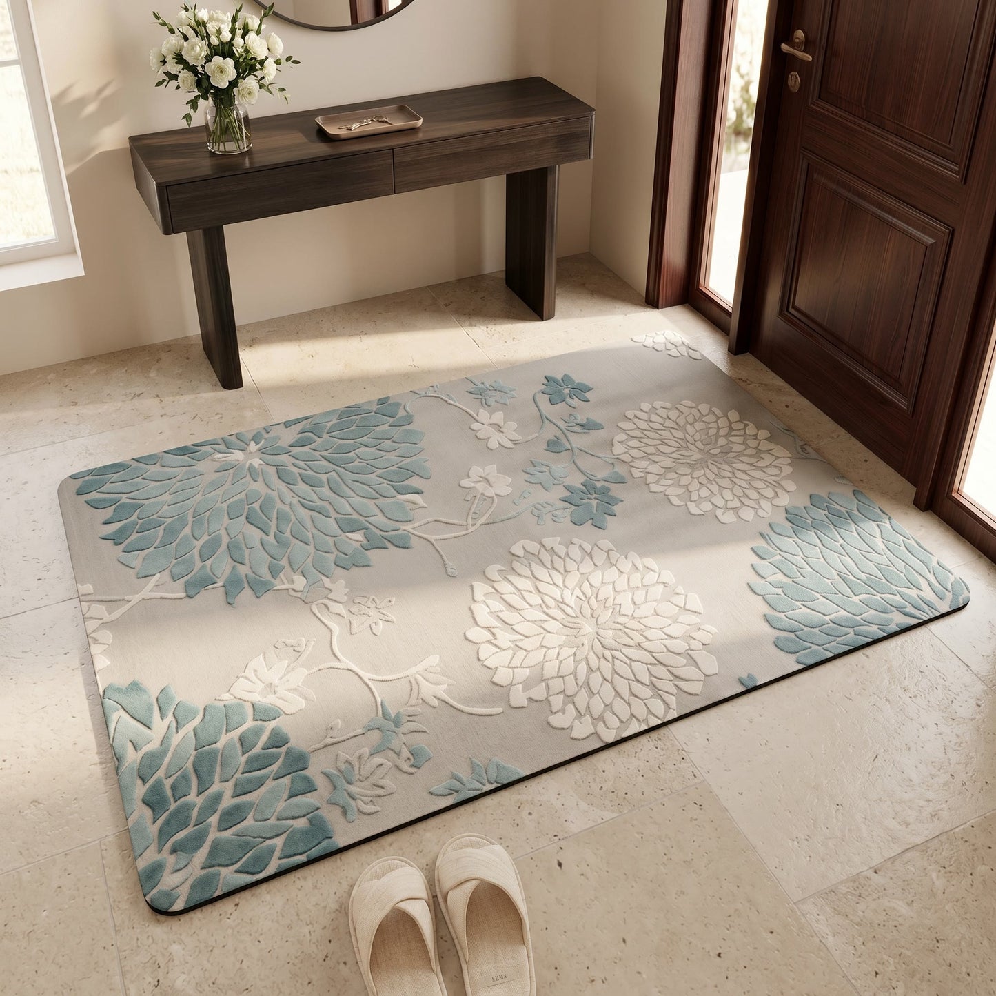 Blue Vintage Floral Non-Slip Bathroom Rug - image 1