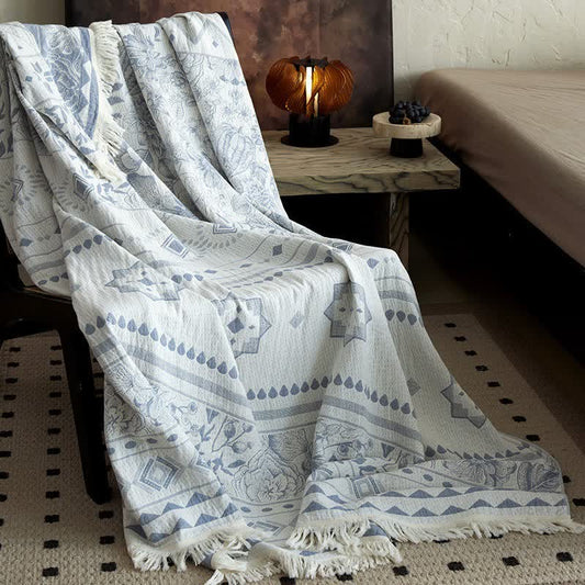 Ethnic Floral & Geometric Pattern Cotton Blanket - 59"W x 79"L - image 0