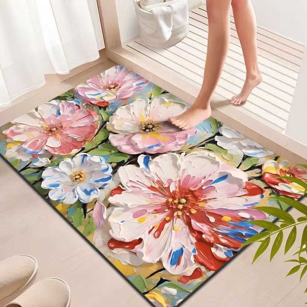 Vibrant Oil Painting Floral Bathroom Rug - 31" × 47" - image 0