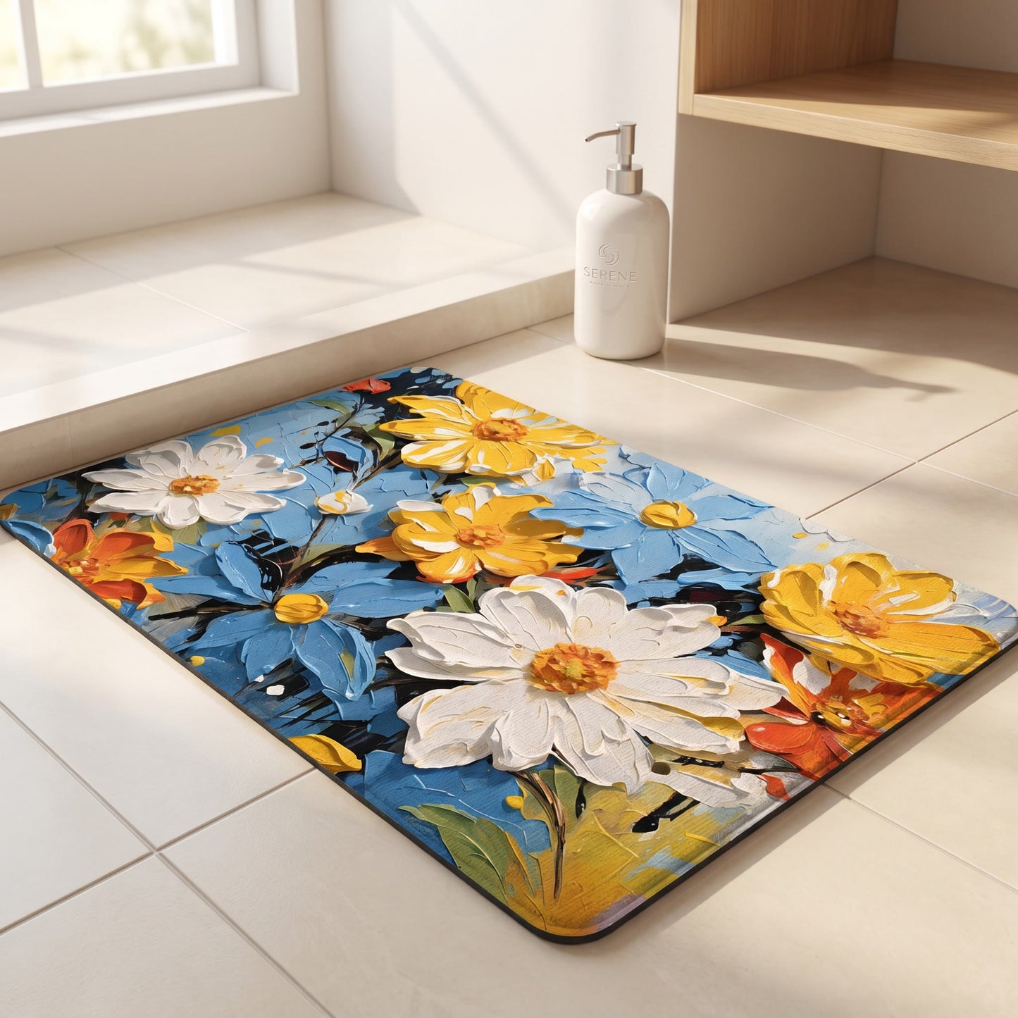 Vibrant Impressionist Floral Bathroom Rug - image 2