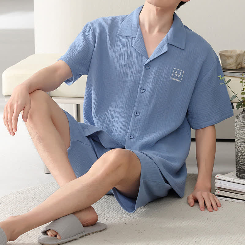 Unisex Cotton Gauze Resort Loungewear Set - Blue - 4XL - image 8