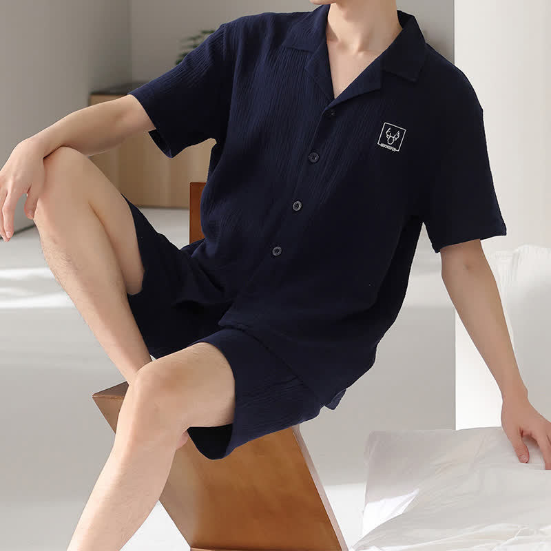 Unisex Cotton Gauze Resort Loungewear Set - Navy Blue - 4XL - image 0