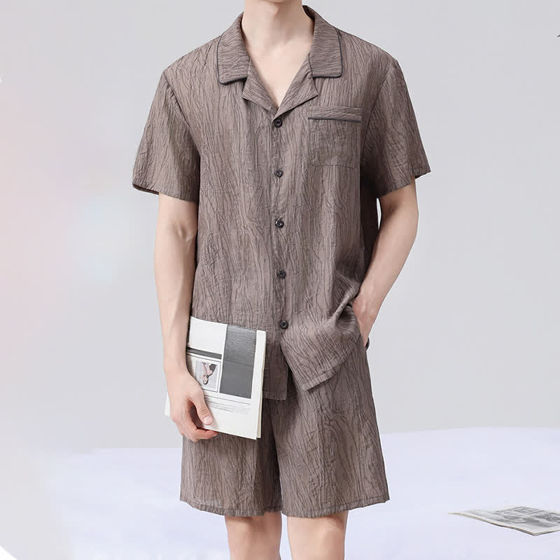 Textured Short Sleeve Pajama Set - Coffee - 3XL - image 0
