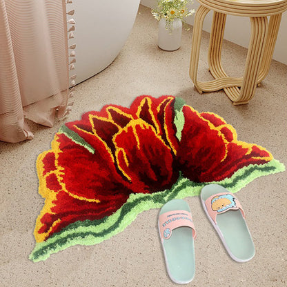 Pink&Red Tulip Shaped Plush Bathroom Rug - 18" × 31" - Red - image 2