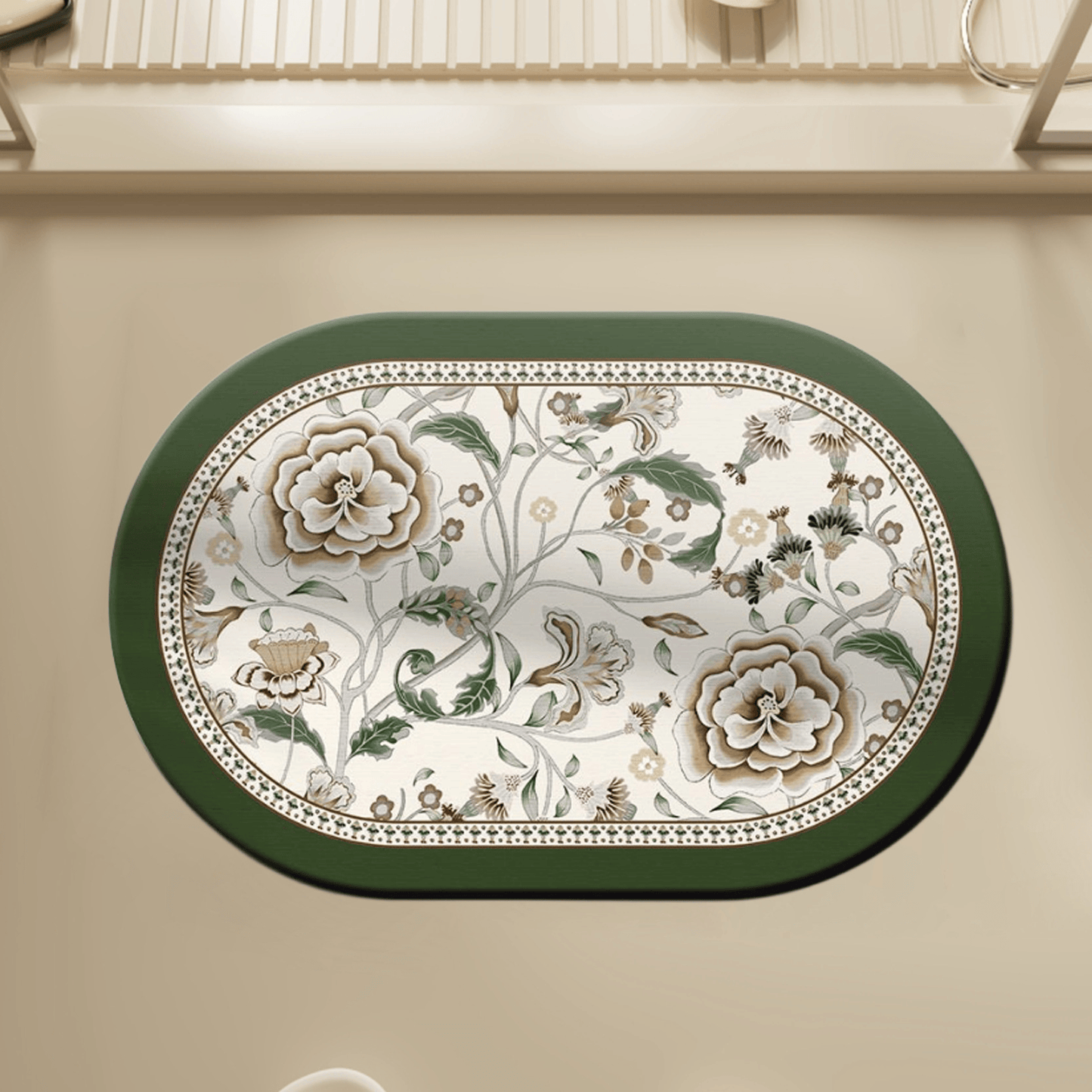 Oval Vintage Botanical Floral Bathroom Rug - 23" × 35" - image 0