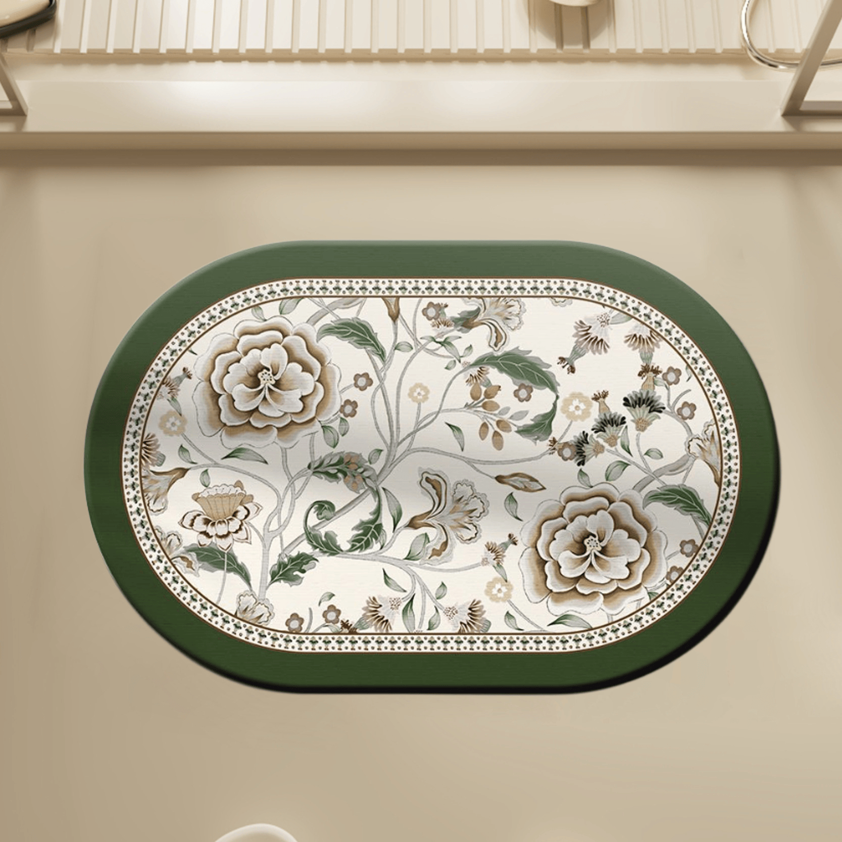 Oval Vintage Botanical Floral Bathroom Rug - 23" × 35" - image 0