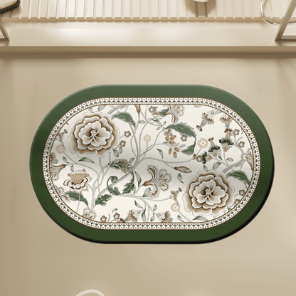 Oval Vintage Botanical Floral Bathroom Rug - 23" × 35" - image 0