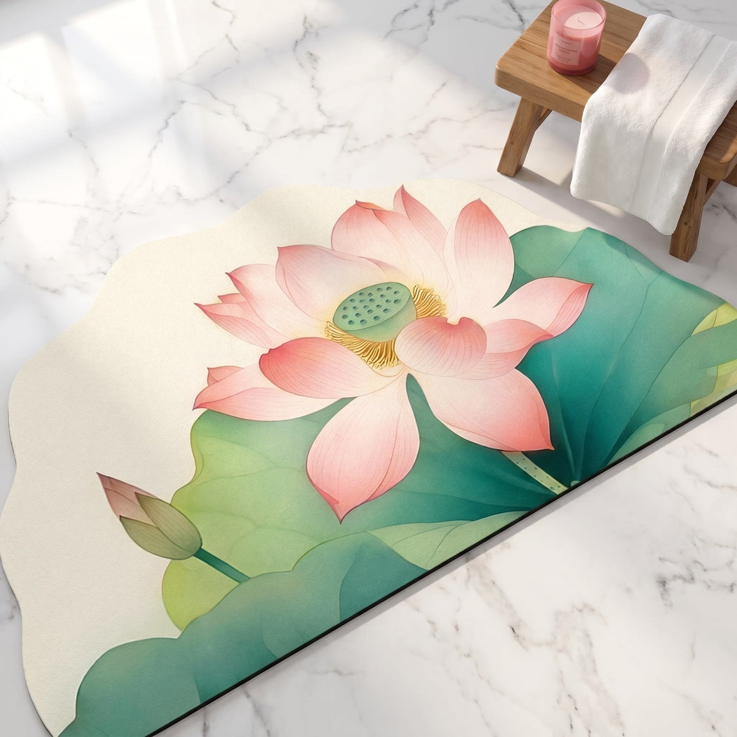Oriental Lotus Floral Bathroom Rug - image 1