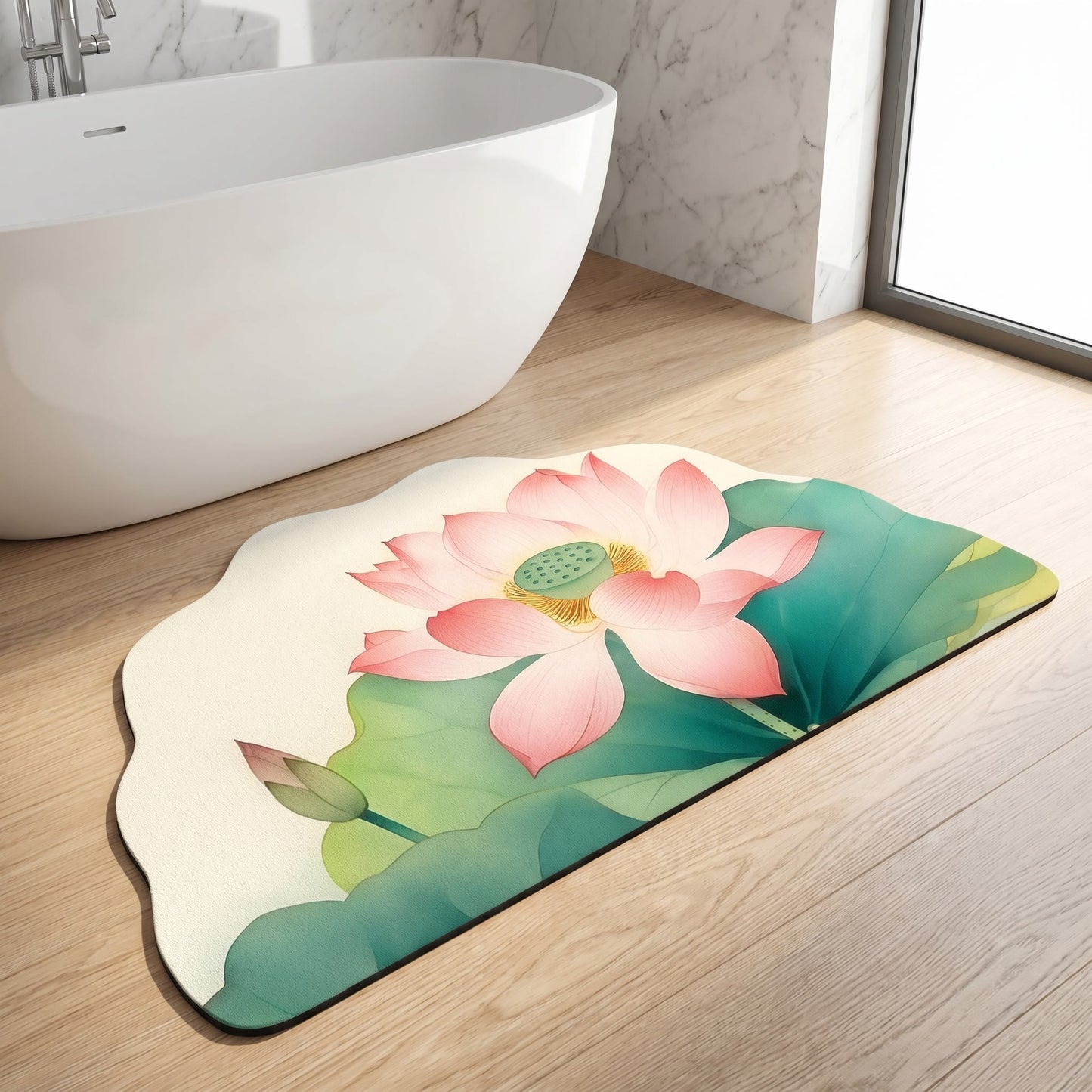 Oriental Lotus Floral Bathroom Rug - image 3