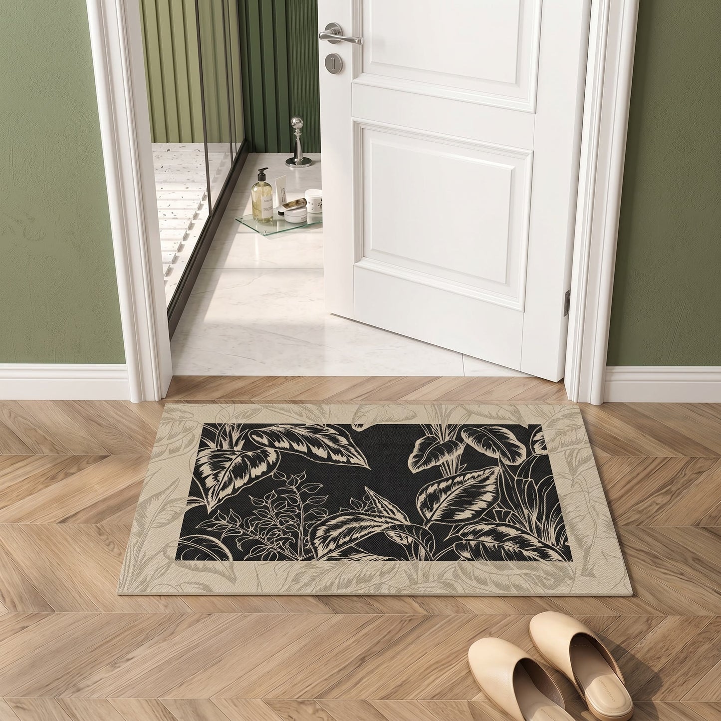 Tropical Leaf Vintage Bathroom Rug - image 1
