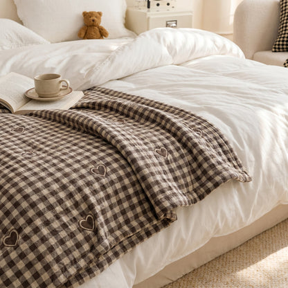 Vintage Checker Heart Cotton Gauze Quilt - image 3