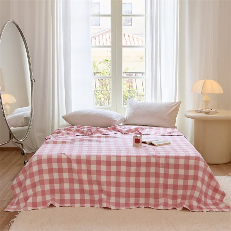 Classic Check Cotton Gauze Quilt - Pink - Queen - image 6