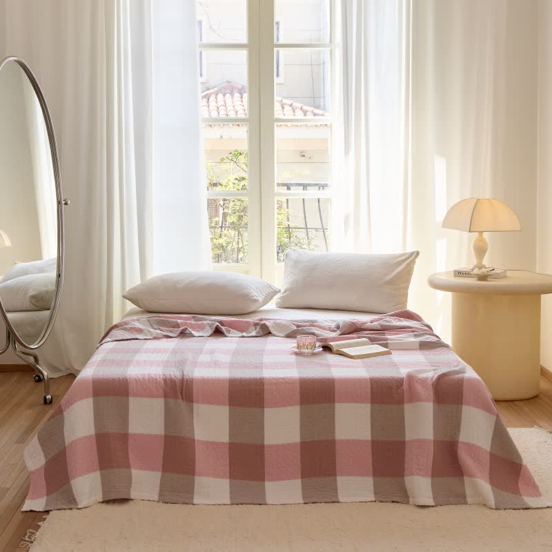 Multi-Tone Plaid Cotton Gauze Quilt - Pink - Queen - image 5