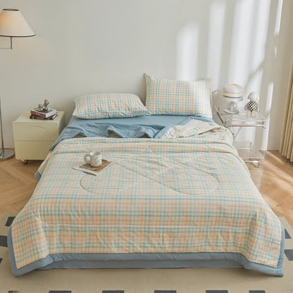 Pastel Plaid Cotton Gauze Quilt - Multicolor - King - image 0