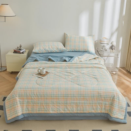Pastel Plaid Cotton Gauze Quilt - Multicolor - King - image 0