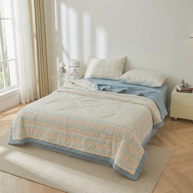 Pastel Plaid Cotton Gauze Quilt - image 1