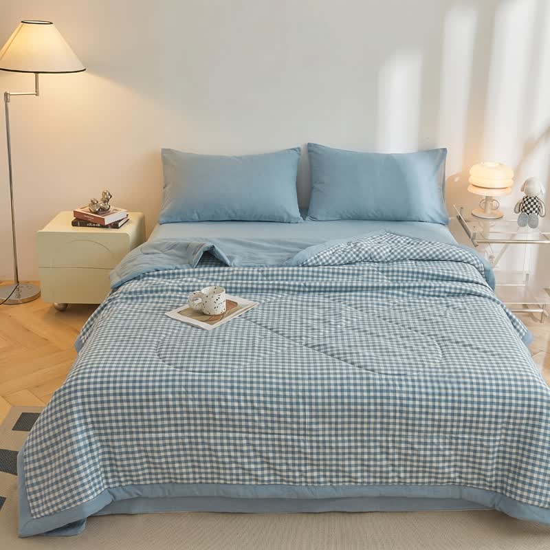 Classic Gingham Cotton Gauze Quilt - Blue - King - image 0